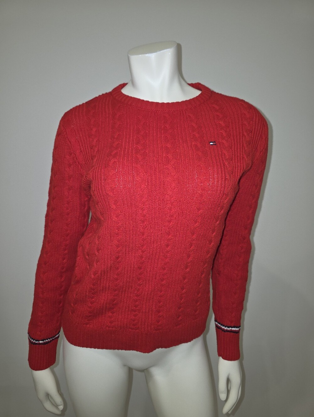 Tommy Hilfiger Red Cable-Knit Crewneck Sweater Junior L - Fits Adult S